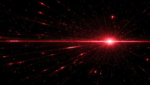 Red light bursts from a bright center, streaking across a black space, like cosmic energy