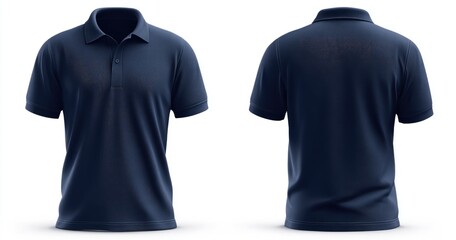 Navy blue polo shirt, front and back views,  isolated on white