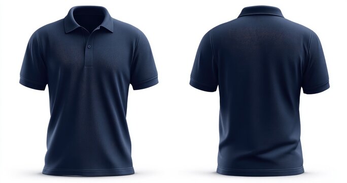Navy blue polo shirt, front and back views,  isolated on white