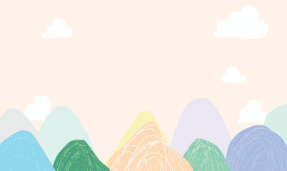 Hand drawn oriental painting mountain view background