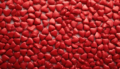 Close-up view of many small, red hearts