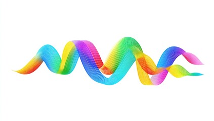 A colorful, flowing ribbon design with vibrant rainbow hues against a stark white background