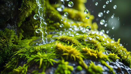 Fresh dew drops on a green leaf