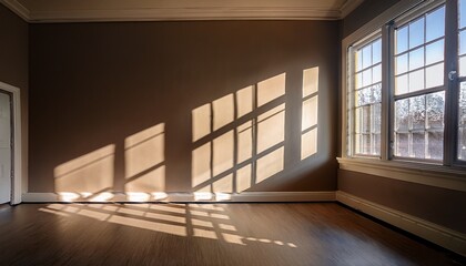 Obraz premium window shadow pattern on a wall creating geometric shapes of light and dark presenting a striking minimalist impression that feels artistic structural and visually engaging