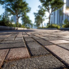 Urban walkway, paving stones, sunny day