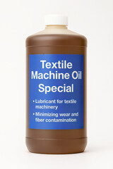The product label lists its use as a lubricant for textile machinery. It also helps in minimizing wear and preventing any fiber contamination.