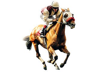 horse racing jockey isolated on white background, png, ai generated