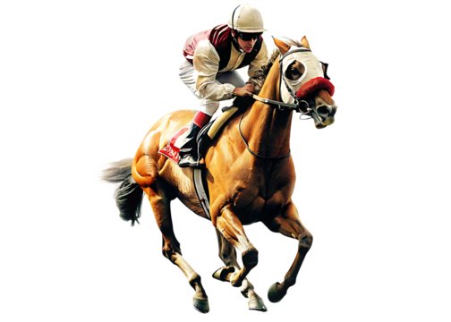 horse racing jockey isolated on white background, png, ai generated
