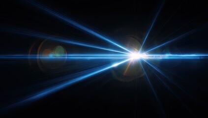 Intense blue light flares outward from a central bright point against a black background