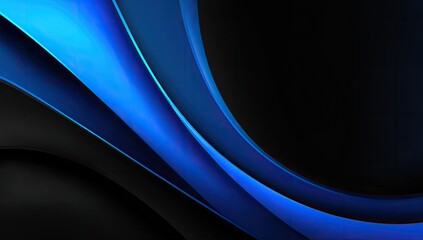 Abstract digital art with blue and black curved layers and gradients, creating depth