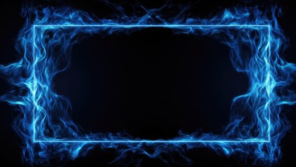 A rectangular frame of blue ethereal flames on black background, with space inside