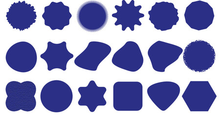 Circle Postage Stamp and Sticker Set – Wavy Edge Round Badges, Starburst Shape Labels, Blank Price Tags, Vintage Insignia, Promo Seals, Flat Vector Icons Collection