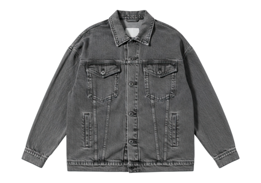 Stylish and Versatile Gray Denim Jacket on a Black Background for Fashion Needs