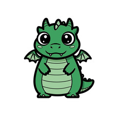 Fototapeta premium A cute, cartoon-style green dragon stands upright with small wings and a friendly expression.