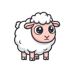 A charming cartoon illustration of a fluffy white sheep with pink details, simple design.