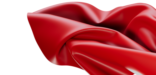 Abstract red fabric background with smooth folds and creases. Elegant flowing cloth texture isolated on white. Perfect for design elements.