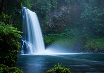 Obraz premium Majestic waterfall cascading into a serene pool
