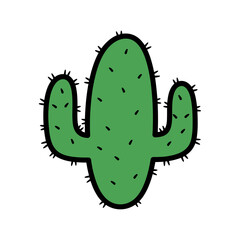 Obraz premium Illustration of a green cactus with black outline and small spines on a white background.