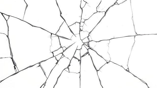 Macro shot of cracked glass texture with high contrast on white.
