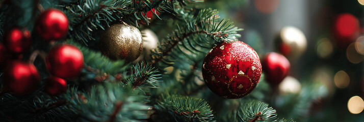 Fototapeta premium Christmas Tree decorated closeup