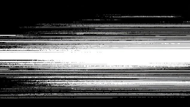 Monochrome image showing horizontal static and digital distortion across a gradient background