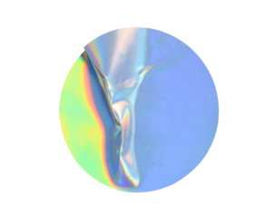 Holographic metallic duct sticker with colorful wavy surface and iridescent light background transparent effect, on isolated