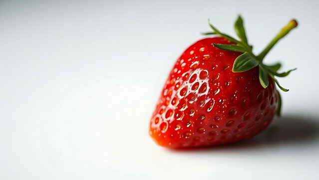Close-up of a fresh strawberry with water droplets, highlighting simplicity in food presentation.
