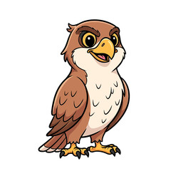 Naklejka premium Cartoon illustration of a friendly, brown bird with a yellow beak, smiling.