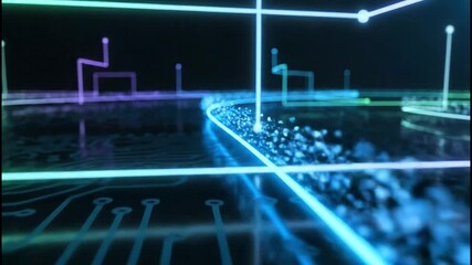 Futuristic Circuit Board with Neon Lights, Data Flow, Technological Innovation, Digital World