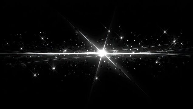 A radiant bright starburst with streaks of light against a dark black background, and shimmering light