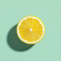 Top-down view of a sliced lemon, showcasing the fruit's interior, against a teal backdrop