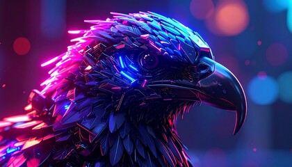 cyberpunk bird filling the entire frame