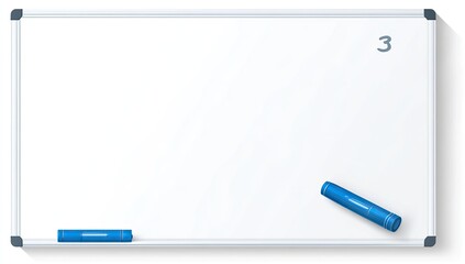 A white rectangular board with three blue markers, one showing the number three