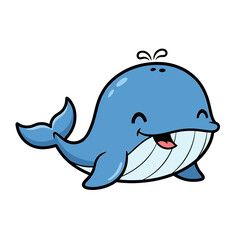 Naklejka premium A cheerful cartoon whale smiles and spouts water, swimming happily.
