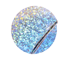 Iridescent Round holographic texture duct sticker with blue shimmer effect and abstract security reflection, light background