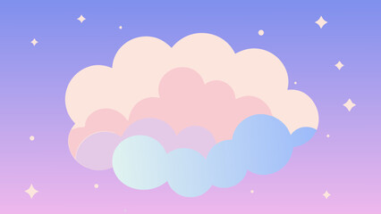 Pastel Dreamscape with Fluffy Clouds and Sparkling Stars in a Serene Night Sky Illustration