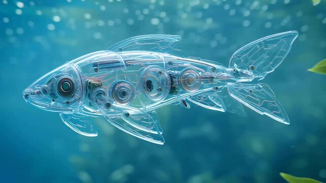 Transparent robotic fish cleaning polluted rivers