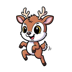 Fototapeta premium A cheerful cartoon deer leaping with joy, featuring large eyes and antlers.