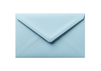 Light blue envelope isolated on white, blank stationery for invitations and greetings