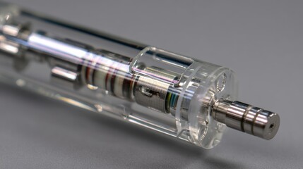 Close-Up of a Hydraulic Piston Rod Made of Clear and Smooth Material for Engineering Applications