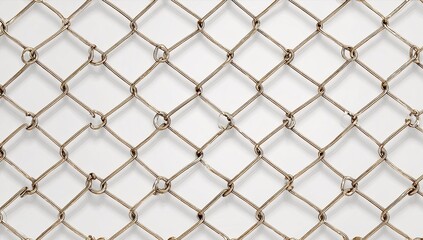Fototapeta premium Close-up of a beige chain-link fence against a bright white background, casting faint shadows