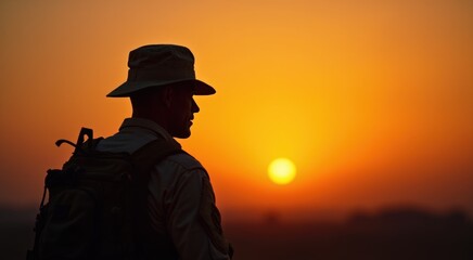 Silhouette of veteran soldier against glowing background