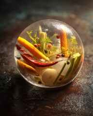 Colorful Ingredients for Aromatic Tom Yum Goong Soup in a Crystal Sphere