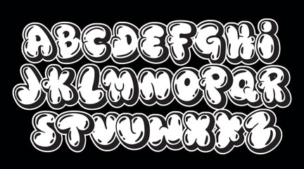 Vector hand drawn graffiti style alphabet on black background