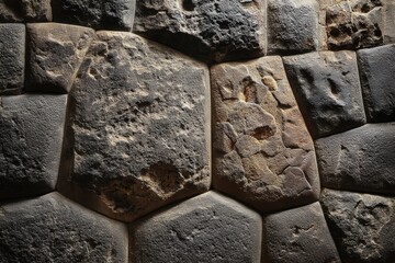 Ancient Incan Stonework Wall with Precisely Cut Hexagonal Stones Details