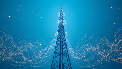 Modern cell tower transmitting data signals globally, showcasing advanced communication technology and connectivity solutions for a digital world, vibrant.