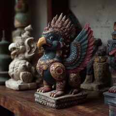 Fototapeta premium Ornate Craft Symbolism with Colorful Statues and Traditional Designs in Artistic Display