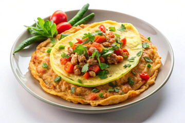 Savory Egg Dish on a Plate: A vibrant food composition showcasing a delicious egg dish, meticulously crafted with fresh ingredients and artistic plating.