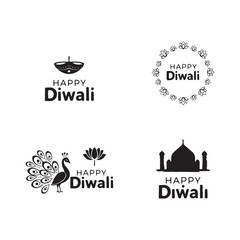 Brush style Happy Diwali silhouette lettering bundle