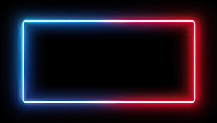 A neon-lit rectangle glowing with blue and red light against a black background